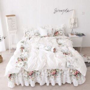 화려한 플라워 화이트 침구 호텔 시트형 오렌지 라이트 러플 아이보리 블루, 섬유 극세사