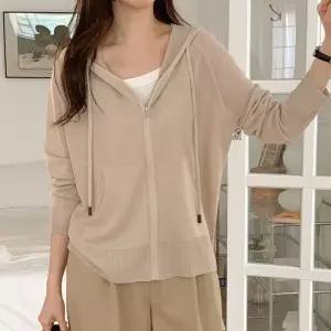 여자 비침 주머니 라글란 봄니트 봄아우터 후드집업