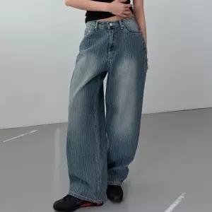 [다잇템] 여자 낮은 단가라 워싱 중청 펌킨 와이드진 청바지_24742591_588872