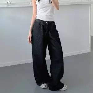 [다잇템] 여자 백포켓 MAXI 와이드핏 논페이드 검정데님 데님팬츠_24742582_588872