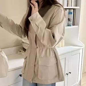 [다잇템] 여자 박시핏 벨티드 배색카라 폴리 자켓_24742480_588872