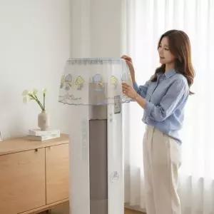 스탠드 에어컨 커버 원형 먼지 방지 인테리어 레이스