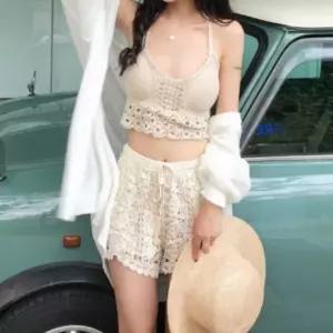 여성 휴양지 여름 바캉스 크로셰 레이스 투피스 세트