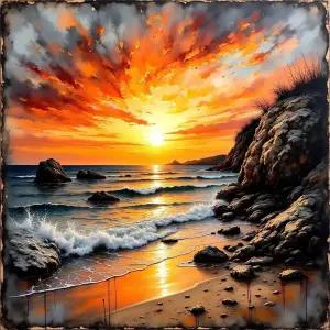 숫자로 그린 AWLNKMC 선셋 바다 해변 페인트 프레임이 없는 숫자 키트로 만든 DIY 가정용 16x16인치 캔버스