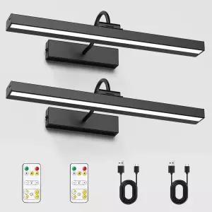 브리디카 그림 조명 세트 2개 충전식 15.7인치 배터리 작동식 벽 타이머 리모컨 3가지 색상 온도 미술 작품