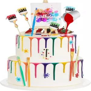 타이인 34개 아트 케이크 장식 페인트 브러시 컵케이크 토퍼 아트보드 팔레트 아티스트 생일 파티 용품