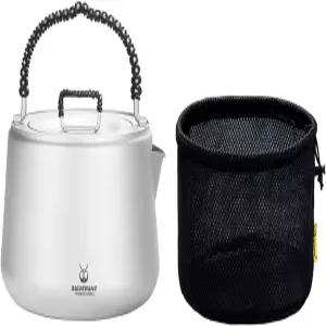 실버란트 티타늄 캠핑 주전자 뚜껑이 있는 냄비 접이식 베일 손잡이 커피 티 포트 야외 배낭 여행용 티포트