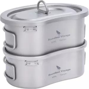 뚜껑과 접이식 손잡이가 있는 무한 항해 티타늄 캔틴 메시 키트 초경량 휴대용 그릇 냄비 컵 머그컵 야외