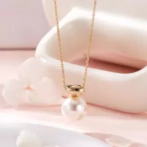 갤러리아 [비앤비골드] 14K 골드 오벌 라운딩 진주 체인 목걸이 MNN42425