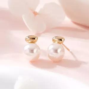 갤러리아 [비앤비골드] 18K 골드 오벌 라운딩 진주 침귀걸이 한쌍 MNE42424