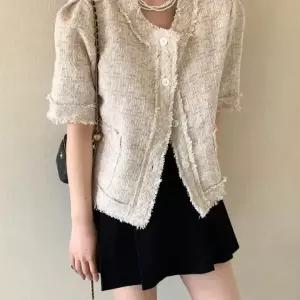 여성용 트위드 코트 상의 봄코트 프렌치블루 쇼트 트리밍 원픽1