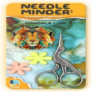멋진 패턴 스튜디오 바늘 관리기 세트 - 만다라 사자 자기 + 실타래 2개 크레인 가위. 십자수 자수 및