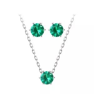 [미니아트] 순은 92.5 데일리 베이직 그린 큐빅 실버 목걸이 귀걸이 세트