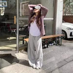 [신상오픈런]|CMH4334|여성용 봄가을 오버사이즈 체크 패턴 코튼 셔츠