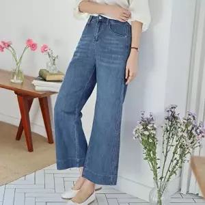[옷자락]여자 카브라 통 와이드 부츠컷 뒷밴딩 워싱 스판 청바지