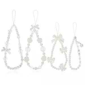 Tucnoeu 4 PCS Crystal Beaded Phone Bracelet Strap,Bow Butterfly and Flower Beaded Phone Wrist Strap,