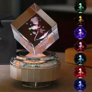 고양이 3D 크리스탈 볼 오르골 회전 베이스 무드등 생일 기념일 화이트데이 선물 감성 인테리어 조명