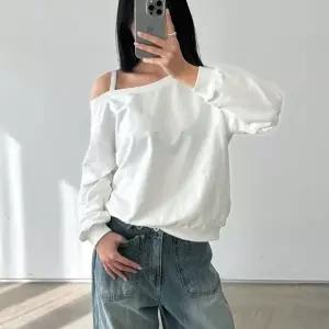 [옷자락]여자 언발 끈 원숄더 박시 오버핏 무지 면긴팔 맨투맨