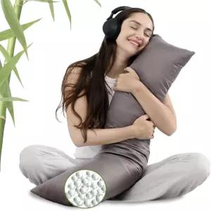 대나무 커버가 달린 존리 콜링 웨이트 바디 베개(41인치 x 10인치) 6.5파운드 퀼트 유리 비즈 베개 깊은