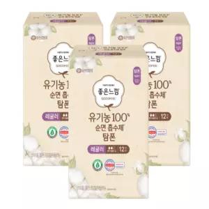 좋은느낌 유기농100% 순면 흡수체 탐폰 레귤러 12p 3개