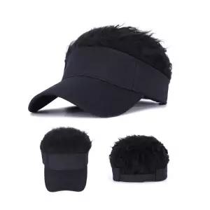 모자 골프 캡모자 패션 썬 가자 남녀공용 인모 염색머리 통가자 인모썬캡 가발통모자 검정색