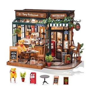 팁시 레스토랑 DIY 인형의 집 디오라마 롤라이프 LED 미니 하우스