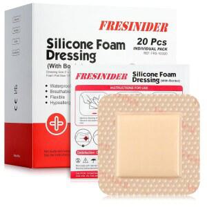 접착 테두리가 있는 프레시나이더 실리콘 폼 드레싱 u2013 붕대 패드 팩 20 3 x 3인치 대형 방수 접착식 관리