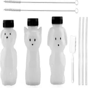 코누코피아 브랜드 고양이 개 곰 빨대 컵(3개 세트); 유연한 빨대가 포함된 8온스 테라피 시피 병