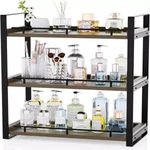 셀레비스타 욕실 카운터 정리함 베니티 스킨케어 메이크업 키친 커피 및 싱크대 수납을 위한 3단 우드