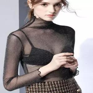 시스루 폴라티 목폴라 소매 긴 터틀넥 슬림핏 반목