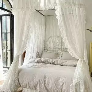 공주 침대 캐노피 공주님 레이스 지붕텐트 프레임 커튼 화이트