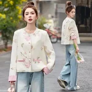 무천도사 여성 여성용 봄 재킷 숏코트 자수 테일러드 상의 예쁜 KKE1