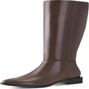 슈앤테일 여성용 무릎 하이 부츠 청키 로우 힐 포인트 토 겨울 신발 사이드 지퍼 포함