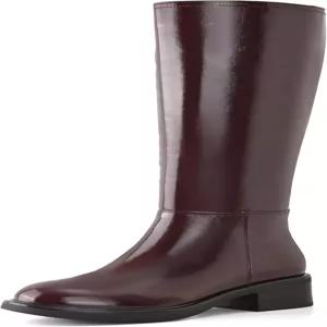 슈앤테일 여성용 무릎 하이 부츠 청키 로우 힐 라운드 토 톨 사이드 지퍼 포함