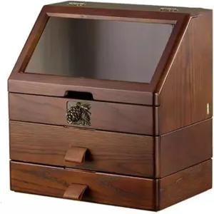 화장품 상자 뒤집기 뚜껑과 서랍이 있는 대용량 우드 메이크업 정리함 욕실 카운터탑 향수 스킨케어 목욕을