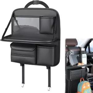 테이블 트레이가 있는 FASTAGEI 유니버설 프리미엄 가죽 접이식 자동차 뒷좌석 정리함 터치 스크린 패드가