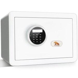 타이거킹 1.2 컵 피트 작은 금고 디지털 키패드가 있는 흰색 화이트 2 볼트 방지 잠금 탈착식 선반 옷장 아파트 기숙사 홈 오피스를 위한 간편한 설정