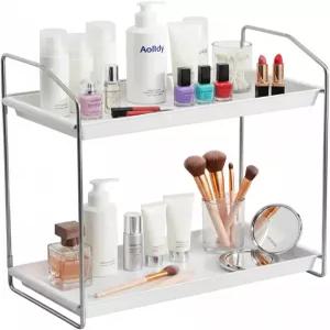 올디 2 티어 욕실 정리함 카운터탑 베니티 도구 없는 설치용 선반 소형 플라스틱 메이크업 트레이 스킨케어
