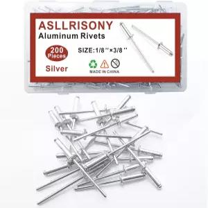 ASLLRISONY 200개 실버 1/8-3/8인치 알루미늄 블라인드 리벳 3.2-9.5mm 팝 그립 및 스틸 맨드릴