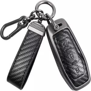 포드 스마트 키 3 버튼 아연 합금 케이스 체인 쉘과 호환되는 YO YOYE 탄소 섬유 텍스처 포브 커버