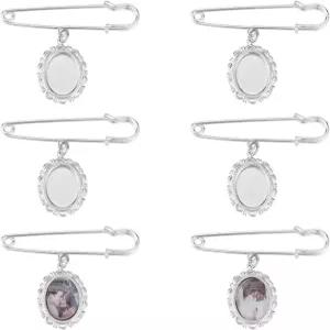 유니크래프탈 8세트 DIY 핀 브로치 제작 키트 블랭크 스테인리스 타원 투명 유리 카보숑 웨딩 부케 사진 참