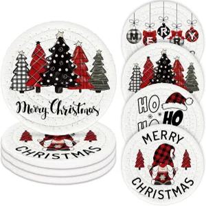 크리스마스 홀리데이 파티 홈 테이블 장식용 Whaline 메리 코튼 코스터 격자 트리 돔 수제 땋은 음료 흡수