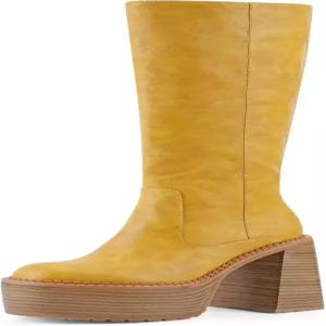 여성용 VBDB 플랫폼 미드 종아리 부츠 하이힐 블록 힐 키 큰 스퀘어 토 편안한 캐주얼 트렌디한 스타일리시