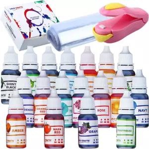 천연 식용 색소 및 비누 염료 - DIY 공예 용품용 액체 목욕 폭탄 18 (10ml) 번들 식품 등급 피부 안전 랩