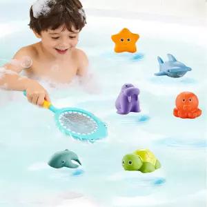 낚시 목욕 장난감 세트 욕조 욕실의 어망 게임 떠다니는 동물 스퀴트 그물 수영장 해변용 해양