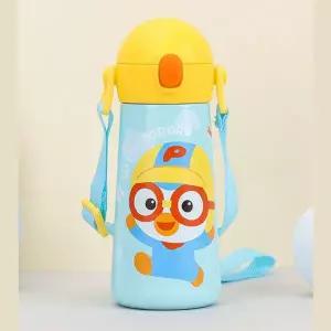 뽀로로 원터치 빨대 물통 이중 스텐 1P 어린이 휴대용 텀블러