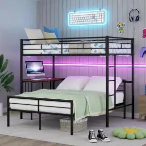 벨레마브 트윈 오버 풀 이층 침대(책상 포함) 메탈 침대(사다리 하부 침대는 이동할 수 있습니다. 블랙