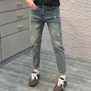 남성용 팬츠 청 봄 밑단 얇은 찢 배기핏 9부 BE1