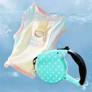 [반려] 강아지 여름 쿨링 파스텔 티셔츠 5M 자동 리드줄 세트