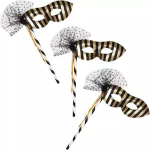 스틱이 달린 베이슬 3피스 12.5인치 x 8.25인치 마디 그라 파티 마스크 할로윈 코스튬 액세서리